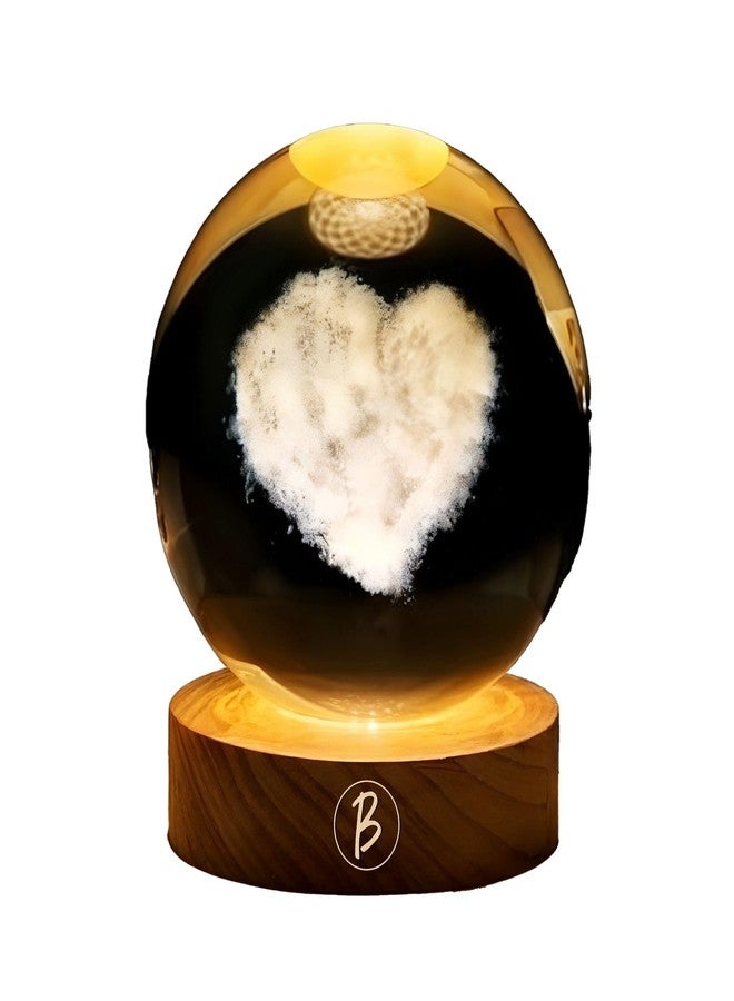 BTfash 3D Love Heart Crystal Ball Night Lamp for Couple, Light Lamp ​with Wooden Base for Lovers, Mothers Day, Birthday (Love Heart) - Image 1