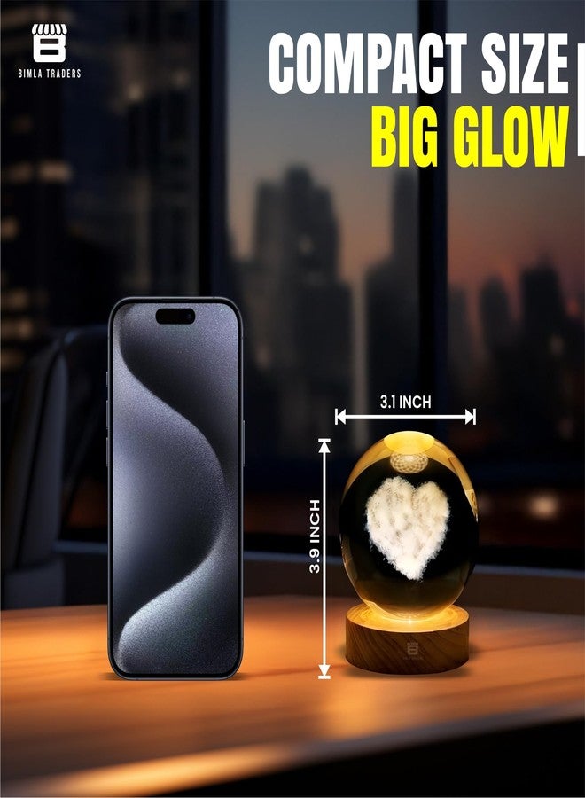 BTfash 3D Love Heart Crystal Ball Night Lamp for Couple, Light Lamp ​with Wooden Base for Lovers, Mothers Day, Birthday (Love Heart) - Image 4