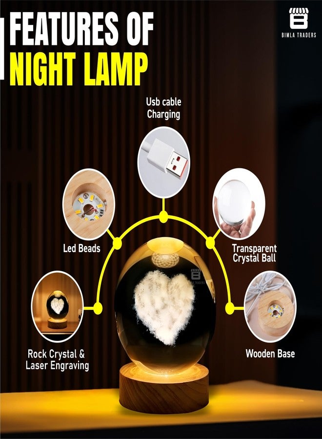 BTfash 3D Love Heart Crystal Ball Night Lamp for Couple, Light Lamp ​with Wooden Base for Lovers, Mothers Day, Birthday (Love Heart) - Image 5