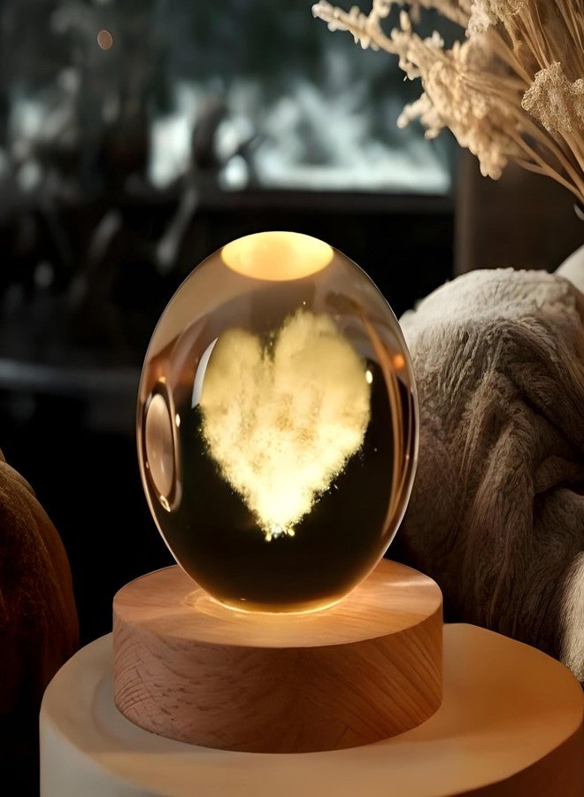 BTfash 3D Love Heart Crystal Ball Night Lamp for Couple, Light Lamp ​with Wooden Base for Lovers, Mothers Day, Birthday (Love Heart) - Image 2