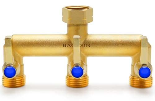 BACASIN Brass Garden Hose Splitter 3 Way Hose Splitter 3 Way Heavy Duty Outdoor Water Hose Splitter With 3 Long Metal Handle Outlet for Regulating and Shutting Off Water Flow - Image 1