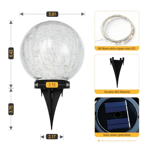 HOTEAGLE Solar Globe Lights Outdoor Waterproof-Large 2-Pack Solar Balls Lights for Outside Garden-Cracked Glass Ball Solar Lights for Garden Patio & Lawn Backyard Decor (Yellow, 5.9 inch) - Image 3