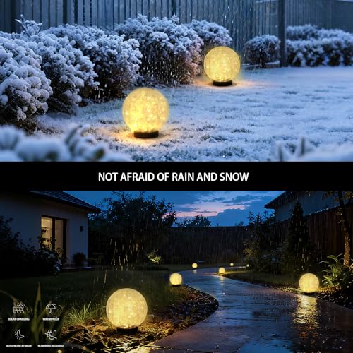 HOTEAGLE Solar Globe Lights Outdoor Waterproof-Large 2-Pack Solar Balls Lights for Outside Garden-Cracked Glass Ball Solar Lights for Garden Patio & Lawn Backyard Decor (Yellow, 5.9 inch) - Image 5