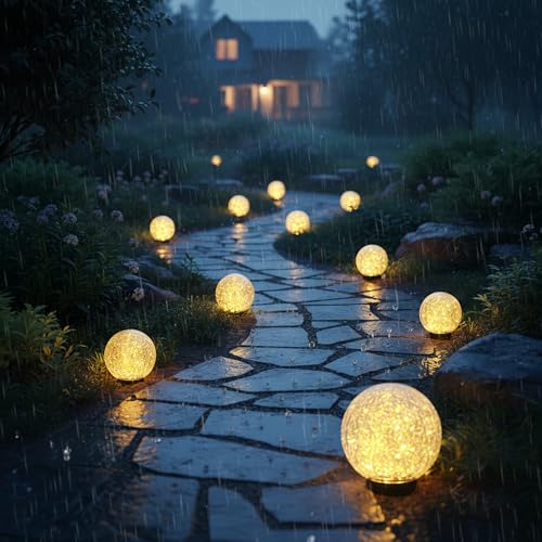 HOTEAGLE Solar Globe Lights Outdoor Waterproof-Large 2-Pack Solar Balls Lights for Outside Garden-Cracked Glass Ball Solar Lights for Garden Patio & Lawn Backyard Decor (Yellow, 5.9 inch) - Image 2