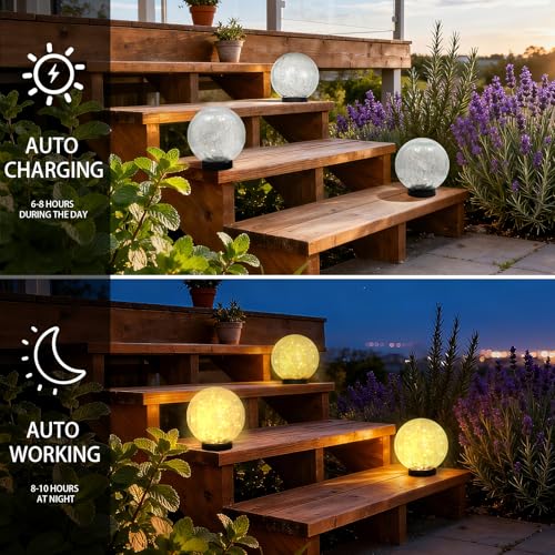 HOTEAGLE Solar Globe Lights Outdoor Waterproof-Large 2-Pack Solar Balls Lights for Outside Garden-Cracked Glass Ball Solar Lights for Garden Patio & Lawn Backyard Decor (Yellow, 5.9 inch) - Image 4