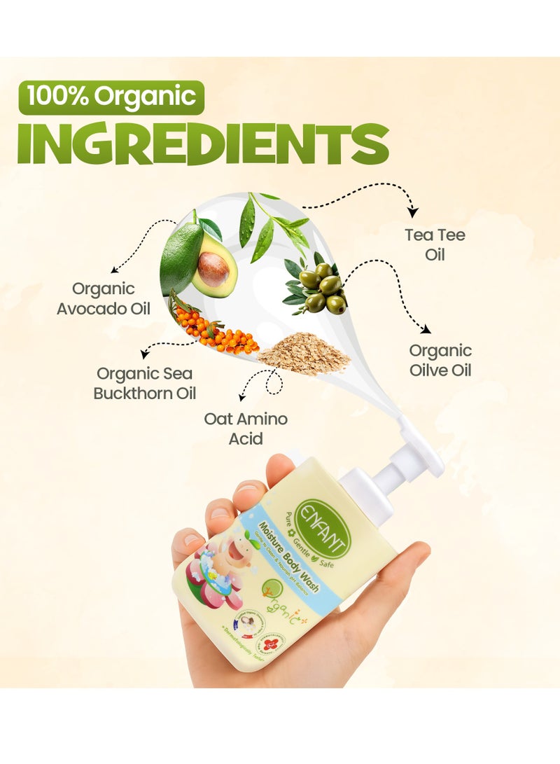 Enfant Organic Plus Baby Moisture Body Wash 300ML Pump Baby Body Wash Gentle To Clean & Nourish pH Balance Plant-Based Formula Contains OAT And OLIVE OIL Which Gently Cleans and Nourishes Baby’s Skin Dermatologically Tested From Germany - Image 3