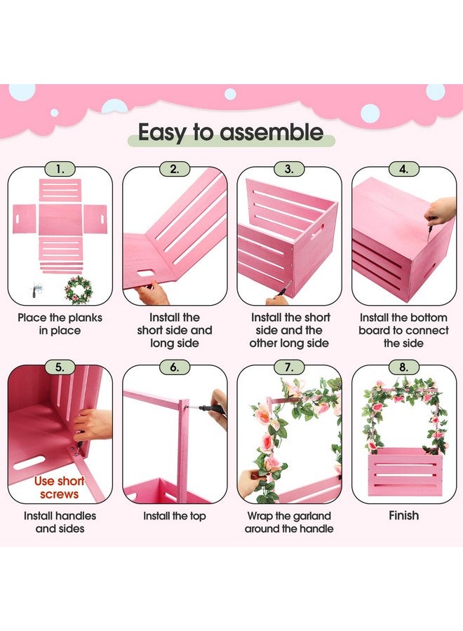 Barydat صندوق استحمام الأطفال الخشبي باري دات، سلة مع مقبض ومجموعة لوحة حروف مصنوعة من الفelt وزينة استحمام الأطفال، سلة هدايا خشبية مخصصة لإعلان الحمل للوالدين الجدد (وردي) - Image 4