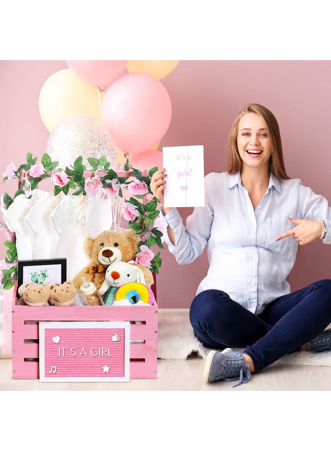 Barydat صندوق استحمام الأطفال الخشبي باري دات، سلة مع مقبض ومجموعة لوحة حروف مصنوعة من الفelt وزينة استحمام الأطفال، سلة هدايا خشبية مخصصة لإعلان الحمل للوالدين الجدد (وردي) - Image 5