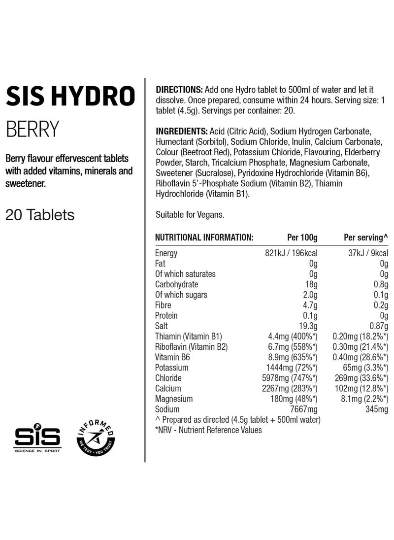 SIS SCIENCE IN SPORT, HYDRO TRIPLE PACK, BERRY FLAVOR EFFERVESCENT TABLETS WITH ADDED VITAMINS, MINERALS AND SWEETENERS. 3X20X4.5G  - Image 5