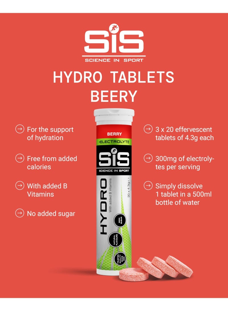 SIS Hydro Electrolyte Tablets | Sugar Free Hydration Tablets | Essential Electrolytes to Reduce Fatigue & Aid Rehydration | Gluten Free | Berry Flavour | 60 Servings | 3 X 20 X 4.5 g - Image 2