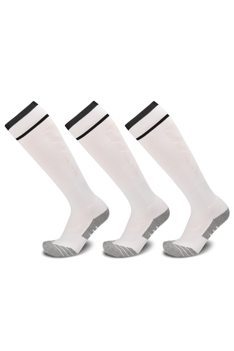 جناح السماء جوارب كرة قدم طويلة حتى الركبة للرجال والنساء، جوارب رياضية مبطنة، جوارب كرة قدم رياضية للجنسين، للبالغين، لون أبيض، 3 أزواج - Image 1