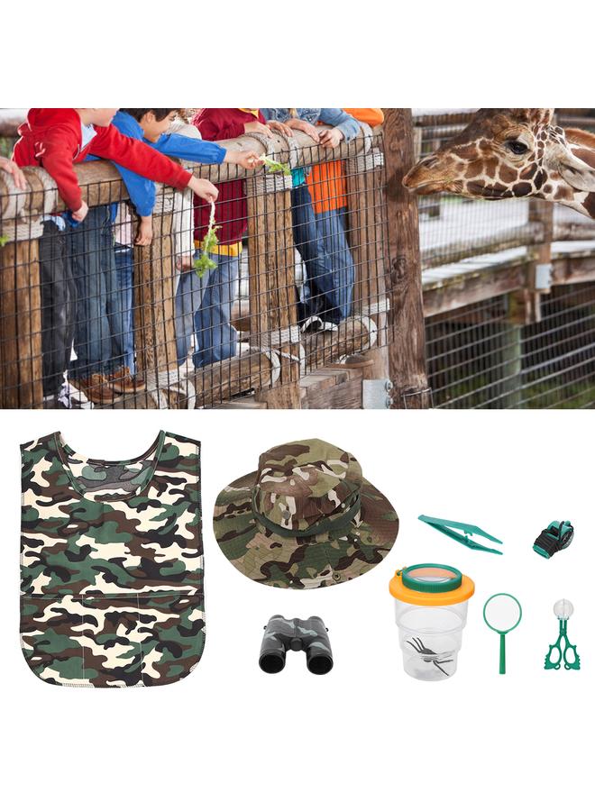 Outdoor Children Adventure Kit Binoculars Tweezers Scissor Magnifying Glass Whistle Kid Science Learn Game Toy