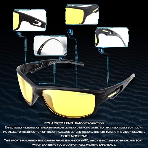 Karsaer Sunglasses For Unisex,Polarized Sports Sunglasses,Cycling Fishing Driving Glasses E1118, One Size, Black - Image 5