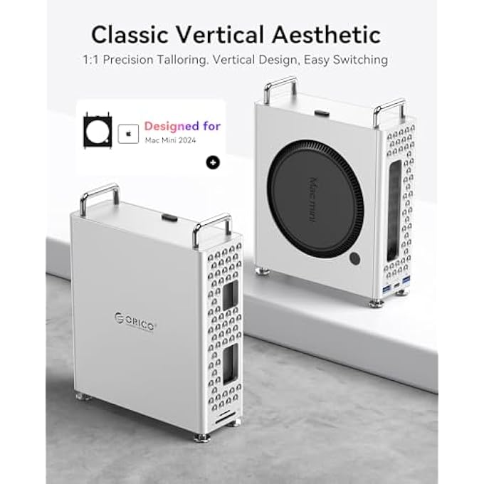 rayihni ORICO MINIPRO MAC MINI M4 DOCKING STATION & STAND WITH EXTERNAL SSD ENCLOSURE, 10GBPS USB-C HUB, VERTICAL ALUMINIUM PROTECTIVE CASE COMPATIBLE WITH MAC MINI M4/M4 PRO - MS10 - Image 2
