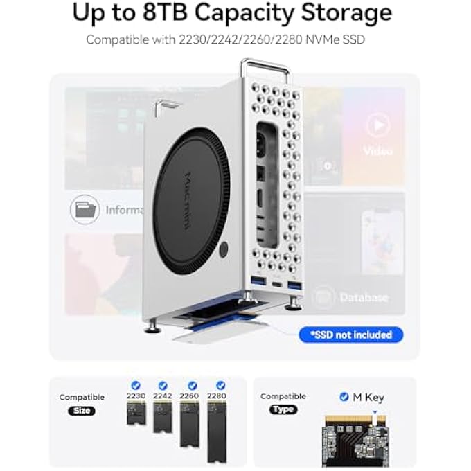 rayihni ORICO MINIPRO MAC MINI M4 DOCKING STATION & STAND WITH EXTERNAL SSD ENCLOSURE, 10GBPS USB-C HUB, VERTICAL ALUMINIUM PROTECTIVE CASE COMPATIBLE WITH MAC MINI M4/M4 PRO - MS10 - Image 3