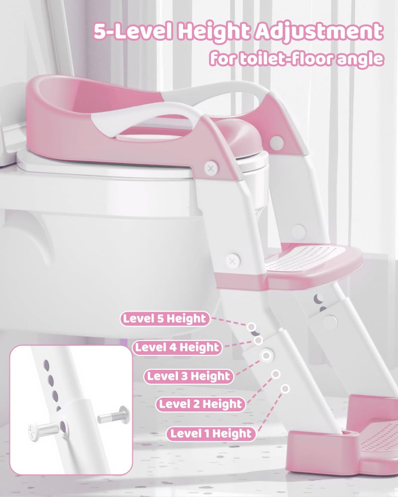 Wanchouse 3-in-1 Potty Training Seat & Training Toilet & Potty Chair, Height AdjustableToddler Toilet Seat for Kids Boys Girls, Foldable Potty Training Toilet with Splash Guard and Anti-Slip Steps (Pink) - Image 3