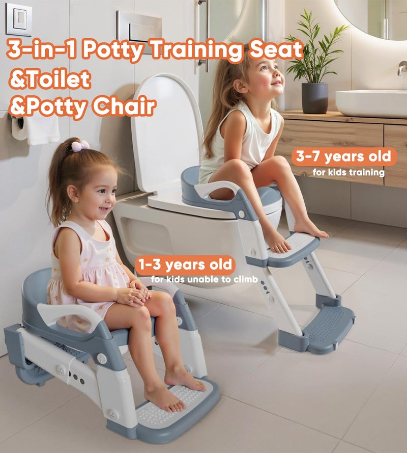 Wanchouse 3-in-1 Potty Training Seat & Training Toilet & Potty Chair, Height AdjustableToddler Toilet Seat for Kids Boys Girls, Foldable Potty Training Toilet with Splash Guard and Anti-Slip Steps (Pink) - Image 2