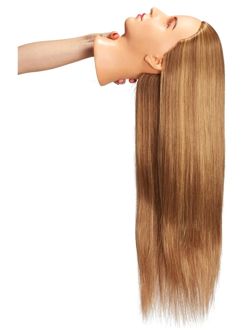 إستيل رأس مانيكان لتصفيف الشعر وتدريب رأس مانيكين للتجميل دمية رأس من الألياف الاصطناعية للشعر وحامل مشبك مجاني رملي ذهبي - Image 3