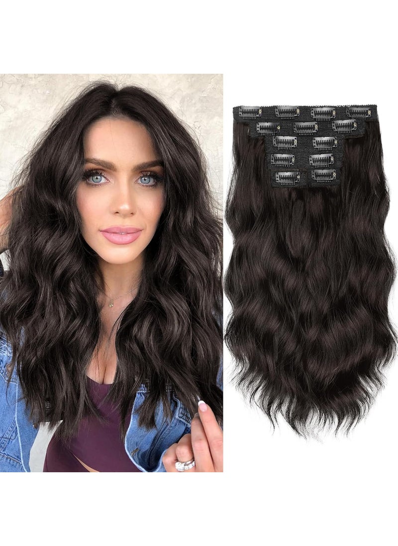 KooKaStyle - Kookastyle Clip in Hair Extensions 6PCS Short Synthetic Hair Extensions Soft Wavy Curly Hairpieces for Women 14InchDark Brown - Image 1