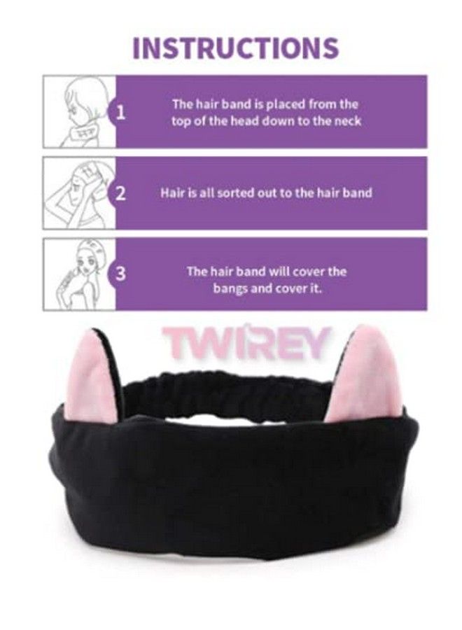 TWIREY Cat Ears Lovely Elastic Hair Band Face Spa Headband Washable Facial Band Makeup Wrap Headbands For Women Fits All Head Sizes (Multicolor) - Image 5