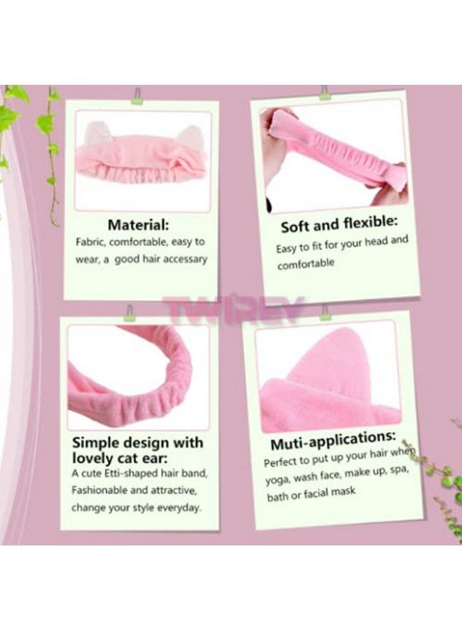 TWIREY Cat Ears Lovely Elastic Hair Band Face Spa Headband Washable Facial Band Makeup Wrap Headbands For Women Fits All Head Sizes (Multicolor) - Image 4