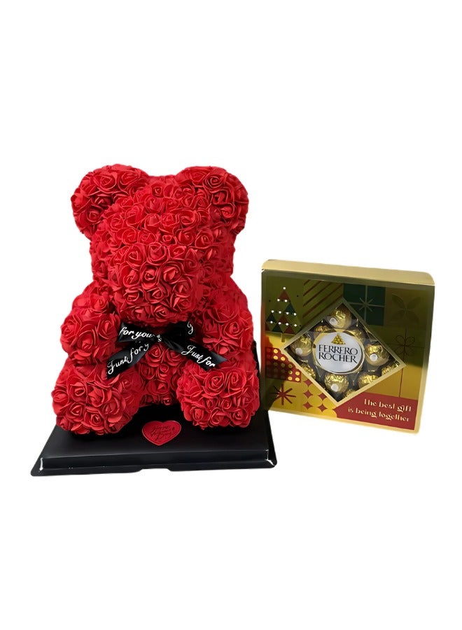 Romantic Valentine’s Rose Bear with chocolate pack