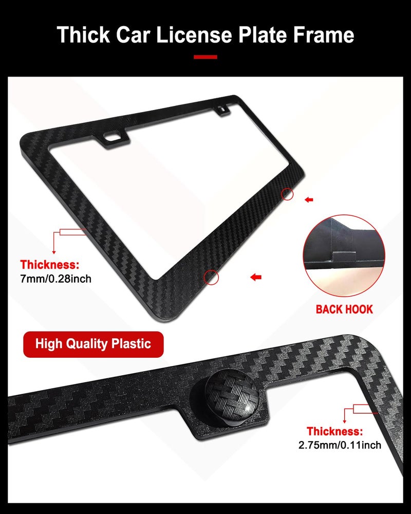 Aootf Plastic Carbon Fiber License Plate Frames, Black Car Tag Number Plate Holder for Men Women, 2 Pack 2 Holes Front Rear Frames with Screws Caps - Image 4