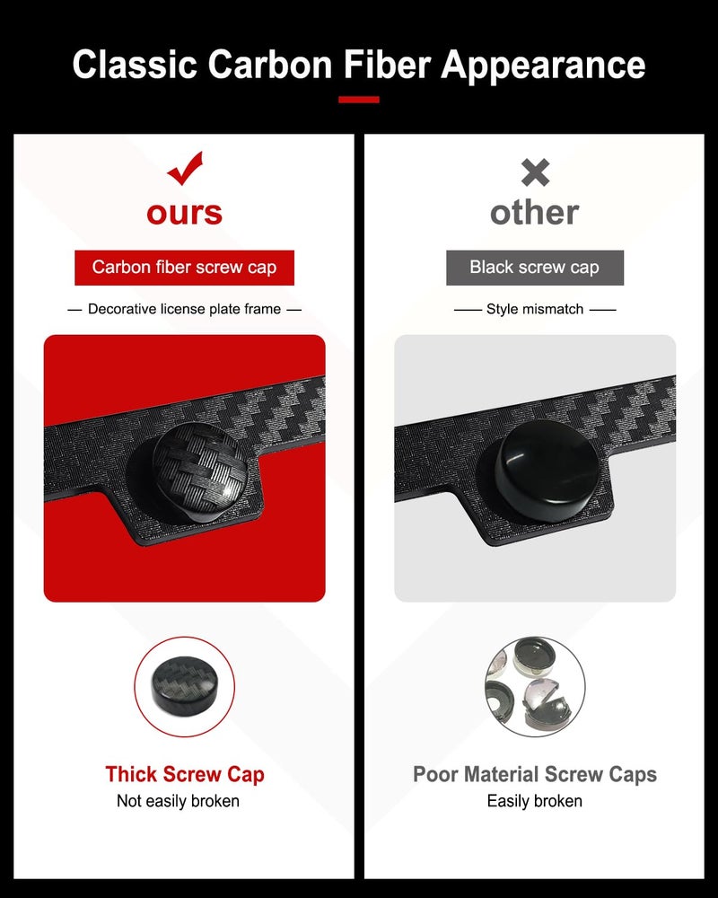 Aootf Plastic Carbon Fiber License Plate Frames, Black Car Tag Number Plate Holder for Men Women, 2 Pack 2 Holes Front Rear Frames with Screws Caps - Image 5