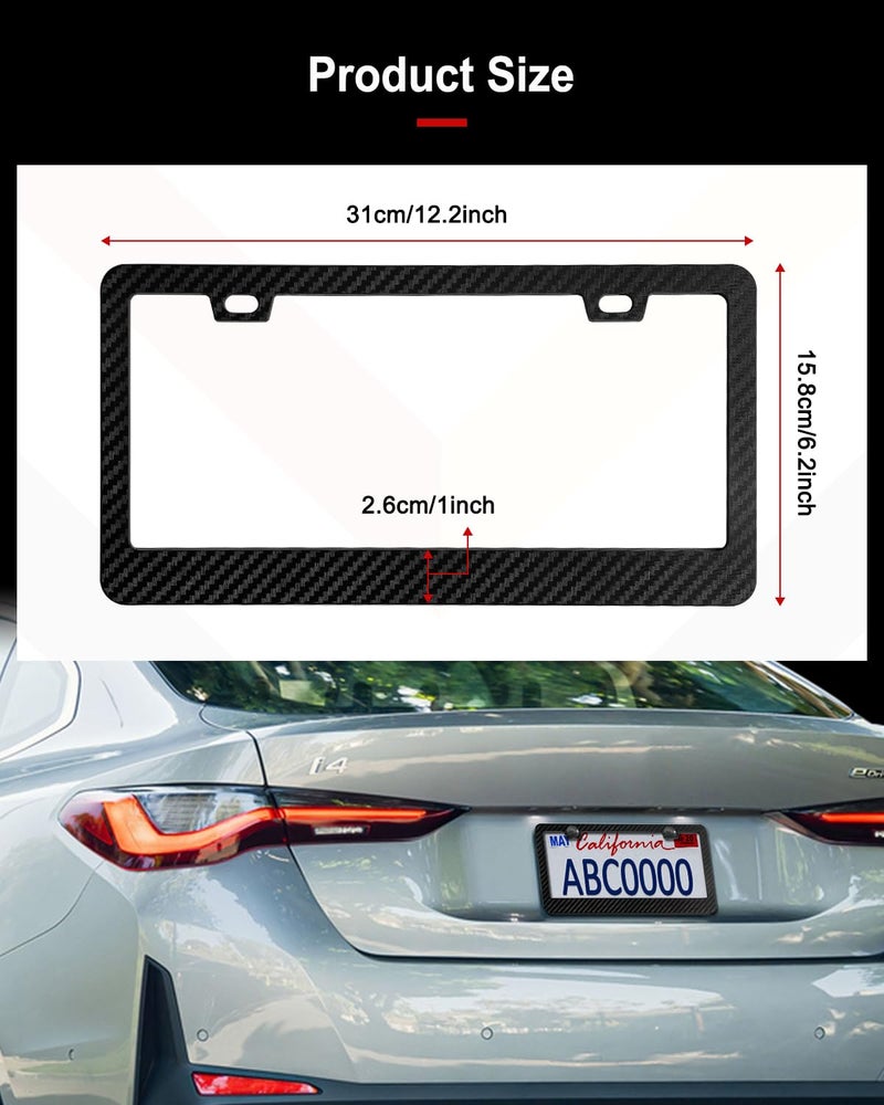 Aootf Plastic Carbon Fiber License Plate Frames, Black Car Tag Number Plate Holder for Men Women, 2 Pack 2 Holes Front Rear Frames with Screws Caps - Image 3