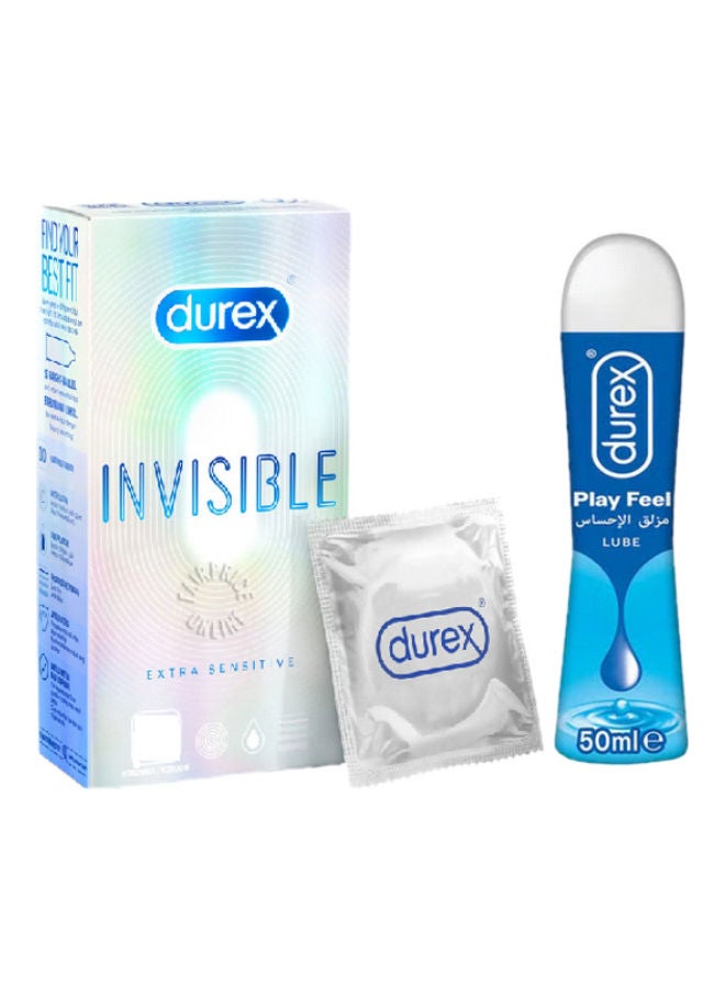 الواقي الذكري غير المرئي فائق الحساسية 12 وDurex Play Feel Lube 50 مل