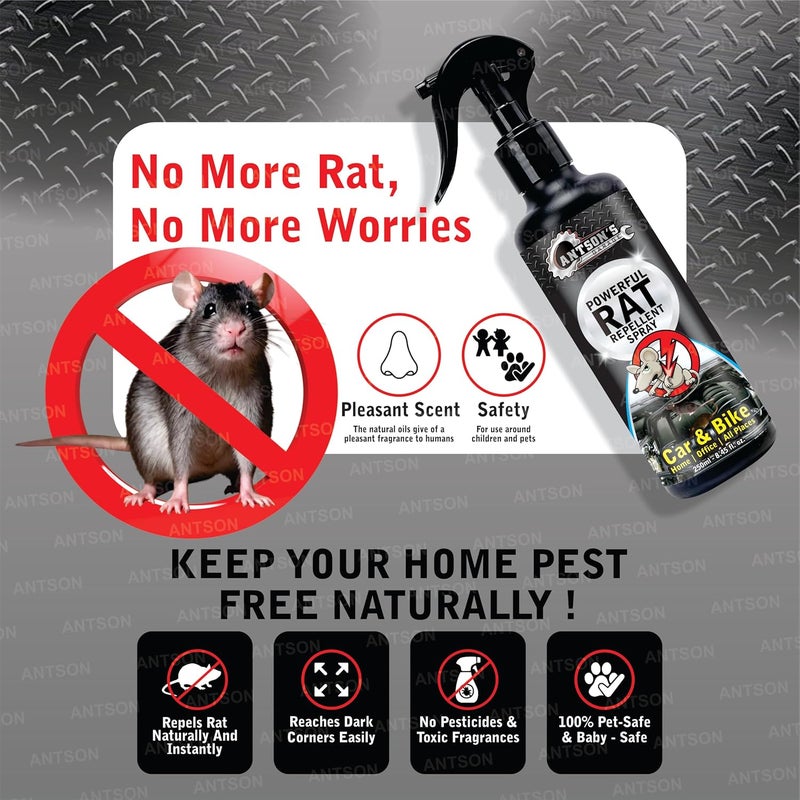 Antson 250 ml Rat Repellent for Car, No Entry Rat Repellent for Cars Highly Effective Easy to Use, Odour Free Rodent Repellent for Cars, Bike, Home, Office, (Rat Killer) - Image 3