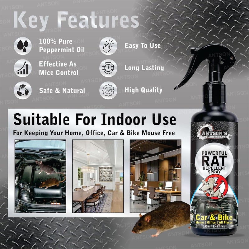 Antson 250 ml Rat Repellent for Car, No Entry Rat Repellent for Cars Highly Effective Easy to Use, Odour Free Rodent Repellent for Cars, Bike, Home, Office, (Rat Killer) - Image 2