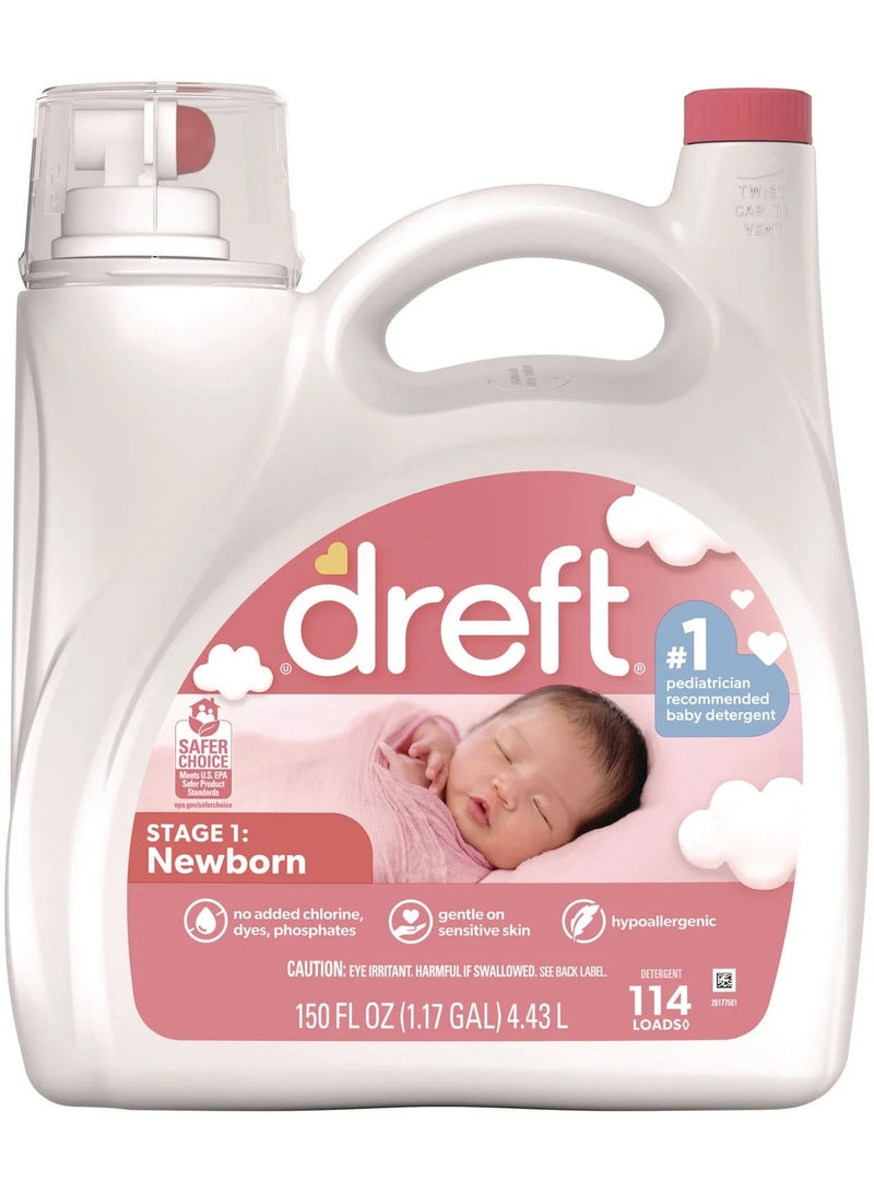Dreft Stage 1: Newborn Baby Liquid Laundry Detergent, 114 Loads, 150 fl oz  - Image 1