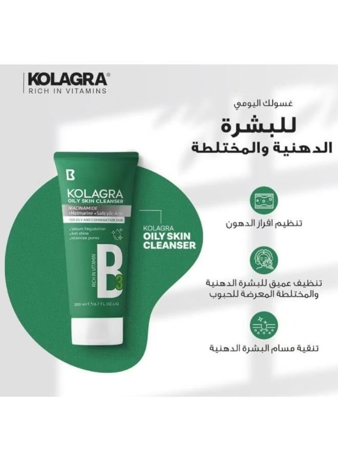 KOLAGRA Oily Skin Cleanser With Niacinamide, Matmarine & Salicylic Acid 200ml  - Image 2