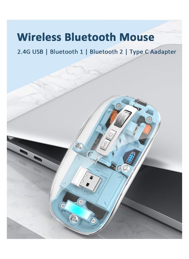 NIBEMINENT Wireless Bluetooth Mouse, Tri-Mode (BT1+BT2+2.4G) USB C Rechargeable Computer Mouse, Full Transparent Portable Silent Mouse with USB Receiver for Laptop  - Image 5