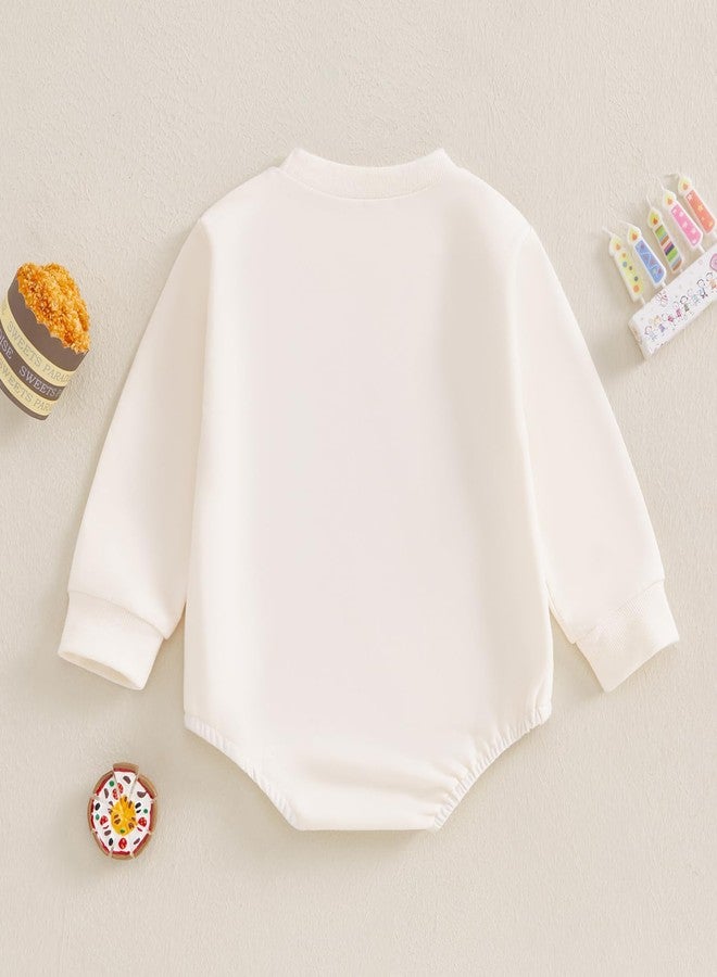 KMBANGI First Birthday Baby Boy Girl Clothes Fast One Race Car Romper Bubble Sweatshirt Top 1st Birthday Cake Smash Outfit (Beige, 12-18 Months) - Image 4