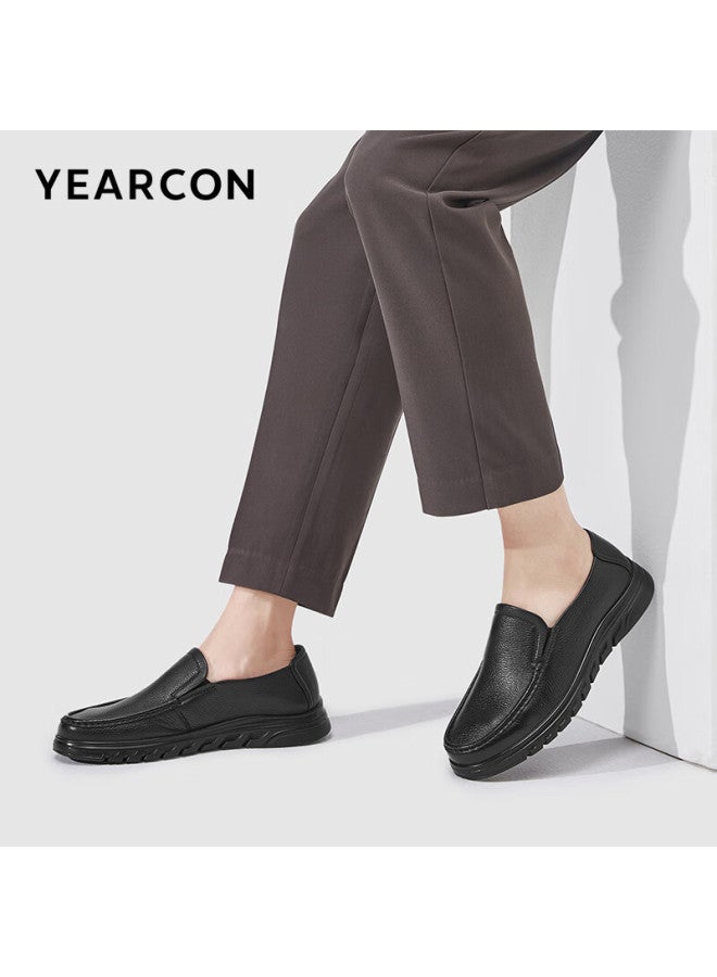 YEARCON Yierkang Men's Flat Soft Leather Casual Shoes Breathable Single Shoes For Dad 56922w Black Size 39 - Image 2