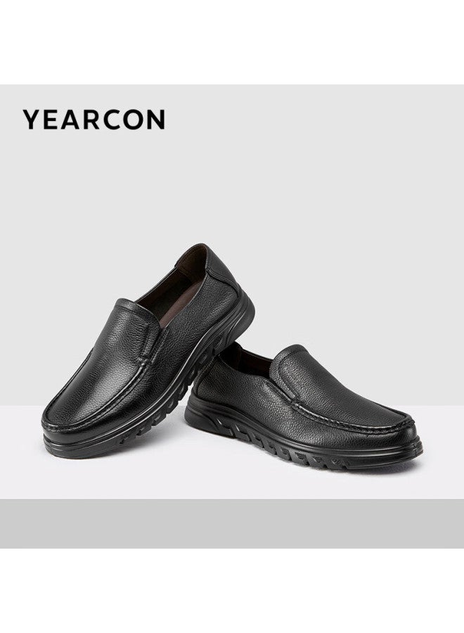 YEARCON Yierkang Men's Flat Soft Leather Casual Shoes Breathable Single Shoes For Dad 56922w Black Size 39 - Image 1