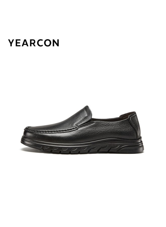 YEARCON Yierkang Men's Flat Soft Leather Casual Shoes Breathable Single Shoes For Dad 56922w Black Size 39 - Image 3