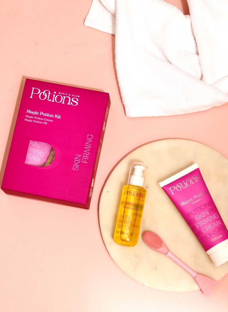 Potions Magic Potions Kit – Stretch Marks Treatment & Skin Firming Set – Dry Oil + Body Cream with Retinol, Collagen, Vitamin E & 10 Natural Oils – Nourishes, Smooths & Restores Skin – 2pcs 