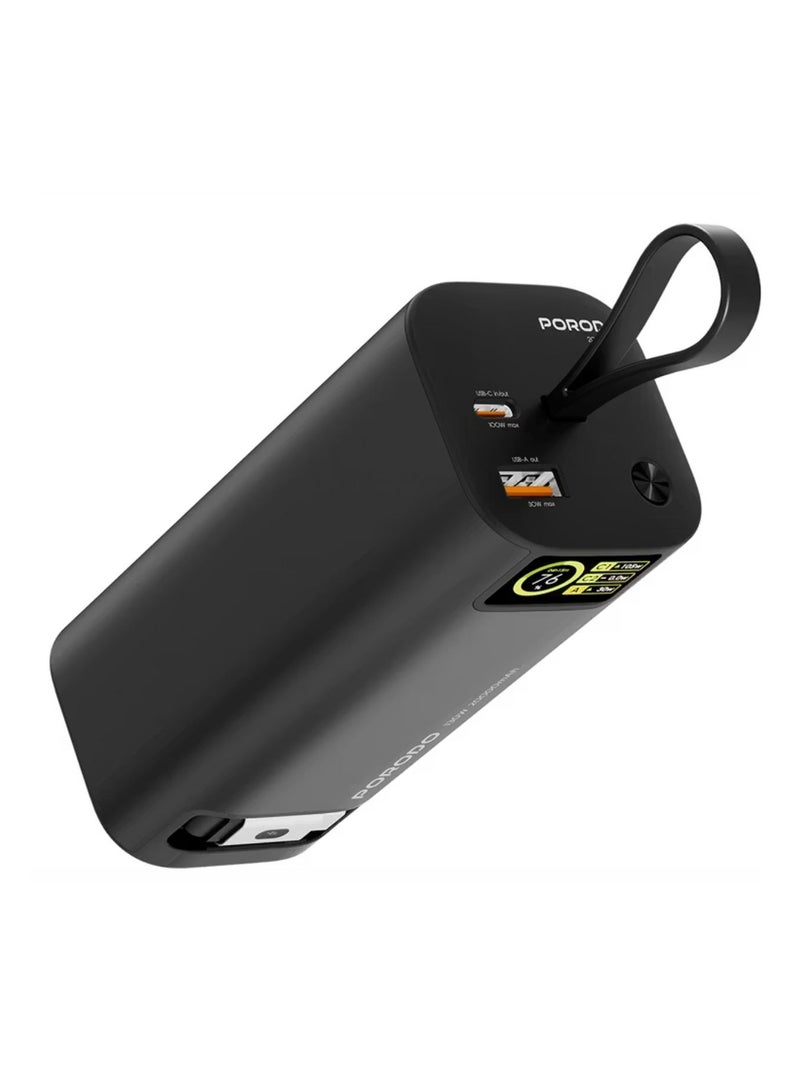 porodo 20000mAh 130W Power Bank with 1m Retractable Type-C Cable, 100W Power Delivery, Suitable for Laptop Charging, Digital Display - Black - Image 5