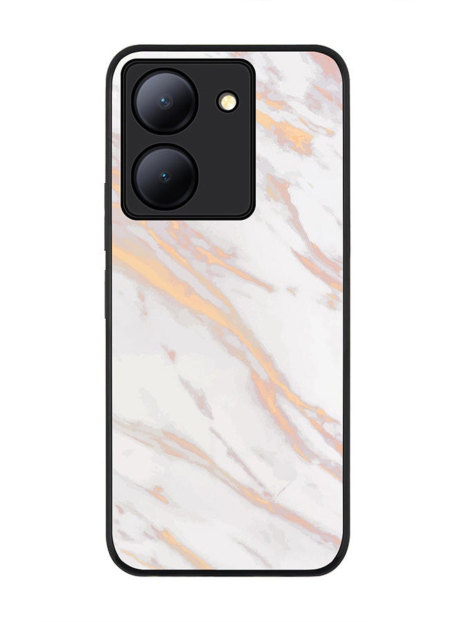 Stylizedd Rugged Black Edge case for Vivo Y27s/ Vivo Y27 5G, Slim fit Soft Case Flexible Rubber Edges Anti Drop TPU Gel Thin Cover - Marble Print Gold Grey - Image 1