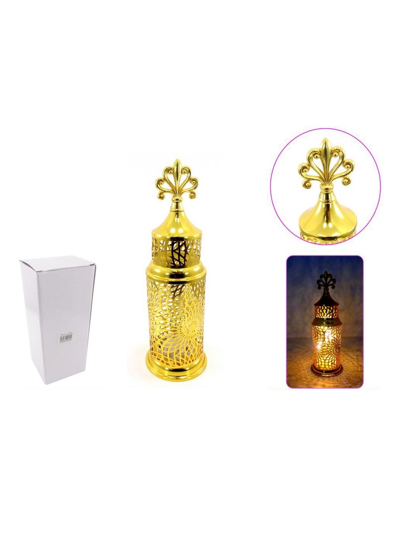 PARTY FUN Golden Glow Metal Lantern With LED 10.5x34cm of Timeless Radiance - Image 3
