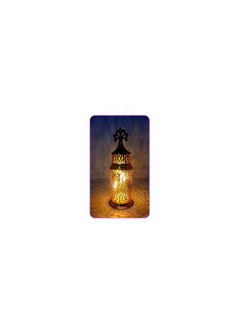 PARTY FUN Golden Glow Metal Lantern With LED 10.5x34cm of Timeless Radiance - Image 2