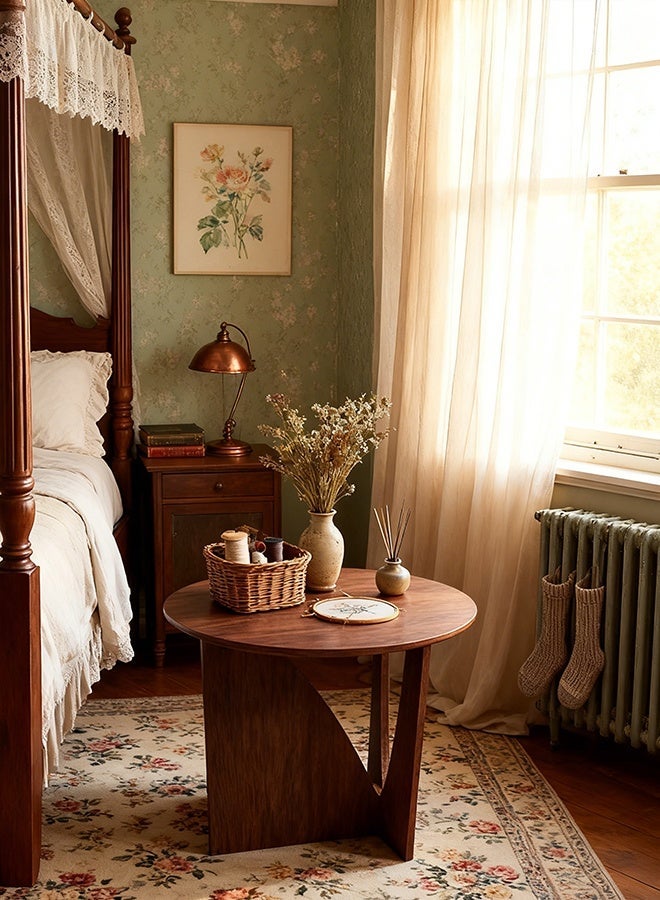 Migue home طاولة قهوة دائرية لغرفة المعيشة، طاولة جانبية، تجميع سهل، 50 سم ارتفاع × 50 سم عرض، لون الجوز - Image 1