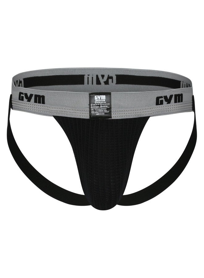 GYM 1" Waistband Swim/Run Jockstrap (Medium, Black) - Image 1