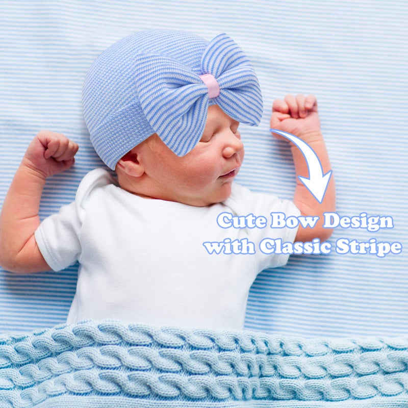 Sarfel Newborn Hats for Girls Hospital Hat Baby Girl Bows and Headbands Infant Beanie Nursery Caps 4 Pack Bow B - Image 4