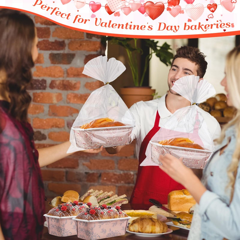 Potchen 50 Set Valentine's Day Mini Loaf Pans Disposable Red Pink Heart Paper Cake Pan Liner with Wrapping Bag and Ties 6.3 x 2.2 x 2.2 Inch Rectangle Baking Bowl for Bread Muffin(Cupid) - Image 5