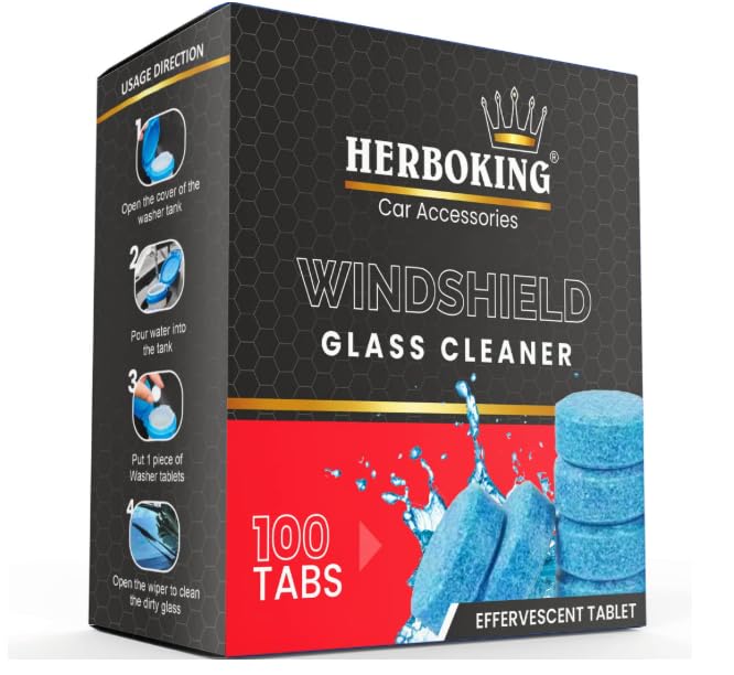Herboking Windshield Washer Fluid Tablets for Car – Effervescent Glass Cleaner Tablets, Streak-Free Shine, Removes Dirt, Oil & Bugs, Quick Dissolve, Car Windshield Cleaning Solution (Pack of 100) - Image 1