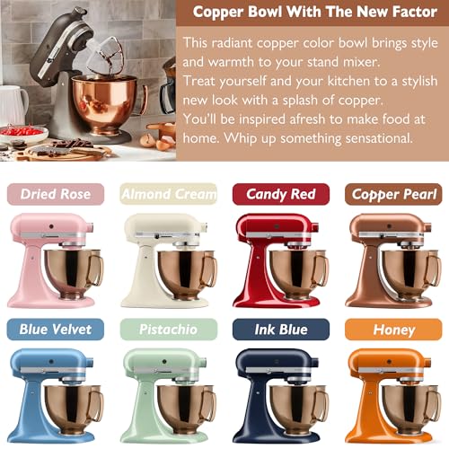 Wiselet 5 Quart Stainless Steel Mixer Bowl for Kitchenaid ClassicArtisan Tilt Head Mixer Fit for KSM75 KSM90 KSM150 Radiant Copper 175Lb 08MM Thick Heavy Duty Dishwasher Safe Ergonomics Handle - Image 3